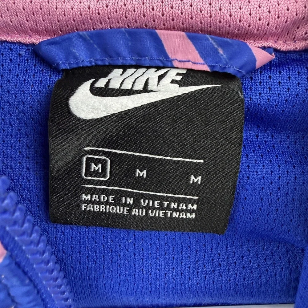 Nike Windbreaker Jacket Girls Medium Blue Pink Hooded‎ Colorblock Swoosh Logo